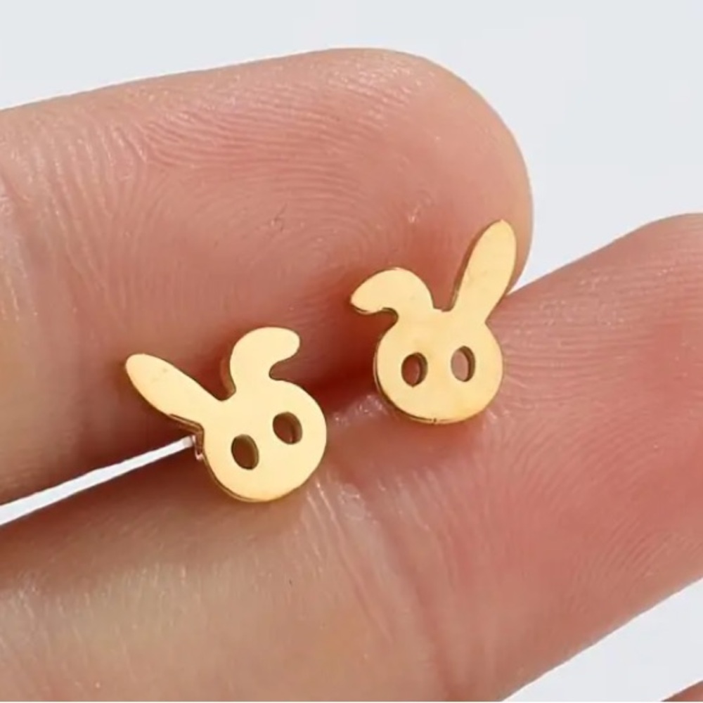 Bunny with Floppy Ear Gold Toned Stud Earrings